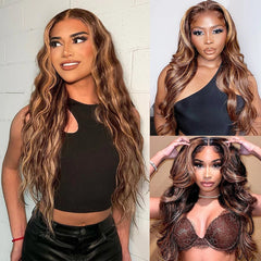 Ombre 4/27 Highlight Body Wave 13x4 Lace Front Human Hair Wigs - Pure Hair Gaze