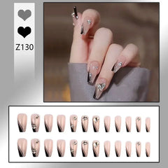 24pcs Reusable Press-On Fake Nails with Designs - Aurora Diamond Tips - Pure Hair Gaze