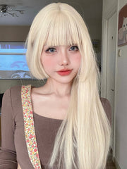 26Inch Platinum Blonde Golden Synthetic Wig With Bangs - Pure Hair Gaze