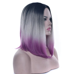 Gray Purple Short Bob Straight Hair Wig - Pure Hair Gaze