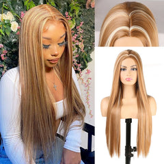 Middle Part Long Straight Hair Heat Resistant Ash Blonde Wig - Pure Hair Gaze