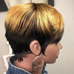 Ombre Color Pixie Cut Wig Machine Made Human Hair Wigs - Pure Hair Gaze