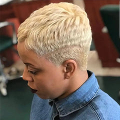 Blonde Short Human Hair Pixie Wigs Pixie Cut Short Black Wavy Wigs Layered - Pure Hair Gaze