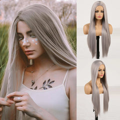 Middle Part Long Straight Hair Heat Resistant Ash Blonde Wig - Pure Hair Gaze