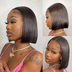 Double Drawn Bone Straight Short Bob Wig 13X4 Lace Front Human Hair  - Pure Hair Gaze