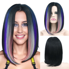 Gray Purple Short Bob Straight Hair Wig - Pure Hair Gaze