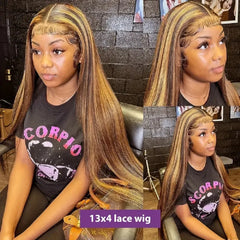 Chic Blonde Highlights Straight Wig - HD Lace Front 13x4/13x6, 360 Full Lace, Glueless Pre-Plucked Human Hair - Pure Hair Gaze