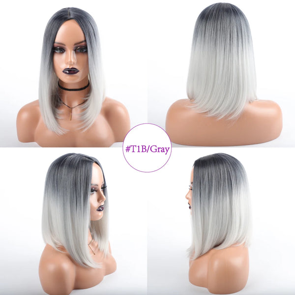 Short Straight Hair Wig with Middle Part