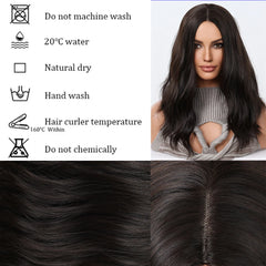 Short Wavy Dark Brown Black  Wigs with Bangs Black Sexy Bob Wavy Synthetic Hair for Women Natural Cosplay Heat Resistant Wig - Pure Hair Gaze