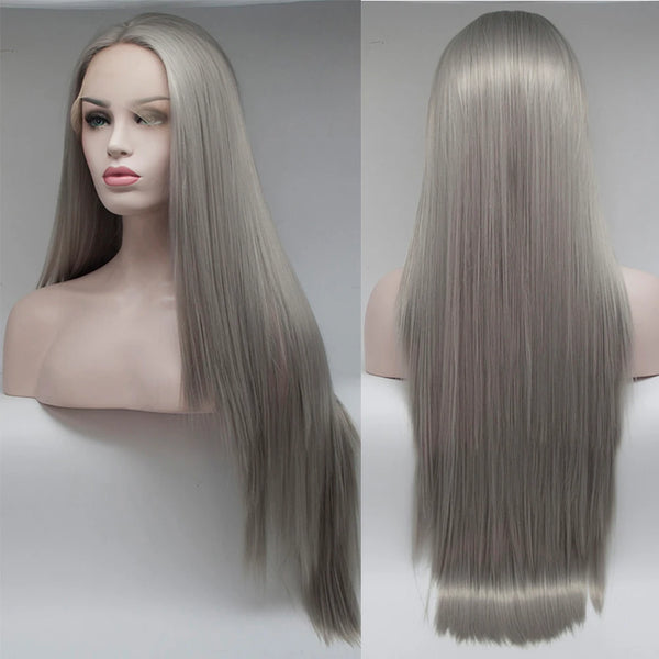 Ash Blonde Silky Straight 180Density 26“ Long Lace Front Wig