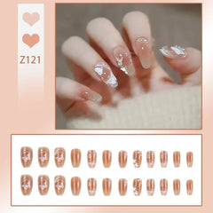 24pcs Reusable Press-On Fake Nails with Designs - Aurora Diamond Tips - Pure Hair Gaze