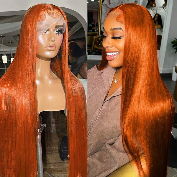 Long Pre Plucked Highlight  Human Hair Ginger Wig