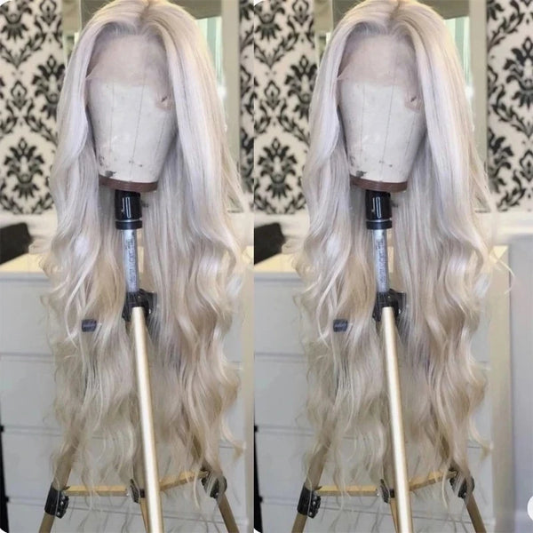 Glueless Fiber Hair Transparent Lace Ash Blonde Wig