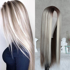 Long Straight Lace Highlight Ash Blonde Wig - Pure Hair Gaze