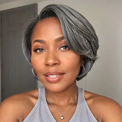 Salt And Pepper Boss Look | Short Pixie Cut 5x5 Frontal Lace C Part Wig 100% Human Hair - Pure Hair Gaze