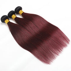 Ombre Wine Red Bone Straight Human Hair Extensions - Pure Hair Gaze