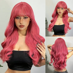 Heat Resistant Ash Blonde Wavy Wig with Bangs - Pure Hair Gaze