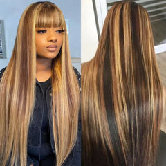 Highlight Straight Lace Wig With Bangs - Pure Hair Gaze