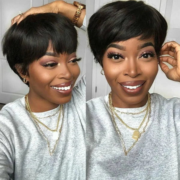 613 Blonde Pixie Cut Wig Human Hair Colored Green Short Bob Wigs with Bangs Full Machine Made Cheap Glueless Wig For Black Women