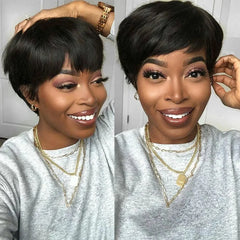 613 Blonde Pixie Cut Wig Human Hair Colored Green Short Bob Wigs with Bangs Full Machine Made Cheap Glueless Wig For Black Women - Pure Hair Gaze