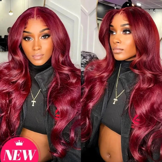 Body Wave Wigs - 99J Burgundy Lace Front Wig Human Hair 13X4 Body Wave HD Lace Frontal Wig Burgundy Transparent Wig Pre Plucked With Baby Hair - Pure Hair Gaze