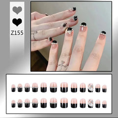 24pcs Reusable Press-On Fake Nails with Designs - Aurora Diamond Tips - Pure Hair Gaze