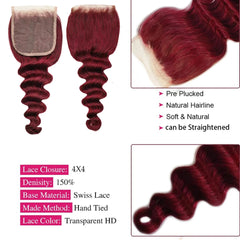 Burgundy Loose Deep Wave Human Hair Extensions - Pure Hair Gaze