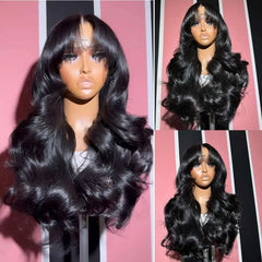 Curtain Bangs Wigs Body Wave Lace Front Human Hair Wig With Bang - Pure Hair Gaze