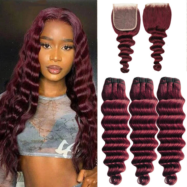 Burgundy Loose Deep Wave Human Hair Extensions