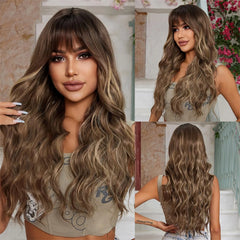 Heat Resistant Ash Blonde Wavy Wig with Bangs - Pure Hair Gaze