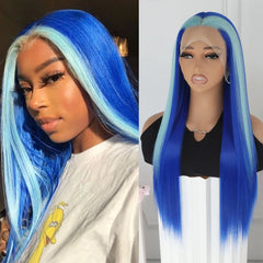Blue Skunk Stripe Synthetic Lace Front Wig - Pure Hair Gaze