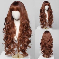 Heat Resistant Ash Blonde Wavy Wig with Bangs - Pure Hair Gaze