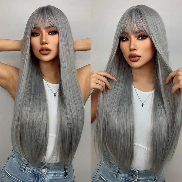 Platinum Blonde Long Straight Natural Hair Wig