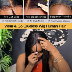 6x4 Wear and Go Glueless Wigs Human Hair Pre Plucked Pre Cut Lace Front Wigs Bone Straight 100% Human Hair Wigs For Women Geeta - Pure Hair Gaze