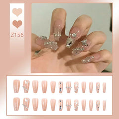 24pcs Reusable Press-On Fake Nails with Designs - Aurora Diamond Tips - Pure Hair Gaze