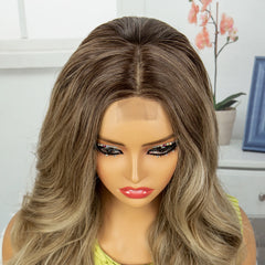 28 Inches Ash Blonde Highlight Brown Wavy Long Wig - Pure Hair Gaze