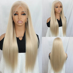 Heat Resistant Glueless Silky Straight Ash Blonde Wig - Pure Hair Gaze