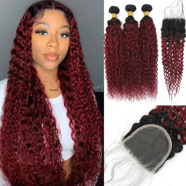 Curly Human Hair Weave Brazilian Bundles With Closure