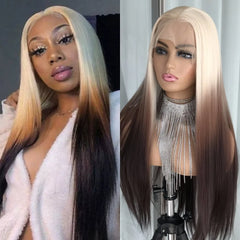 Highlight Ash Blonde Straight Synthetic Lace Wig - Pure Hair Gaze