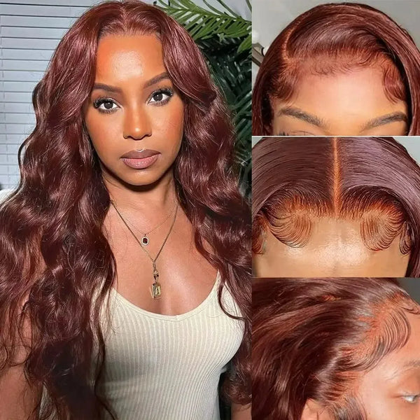 32 Inch Ginger Reddish Brown 13x4 HD Transparent Lace Frontal Wig