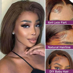 Brazilian Remy Hair #4 Chocolate Brown Straight Short Bob Wigs Human Hair - Pure Hair Gaze