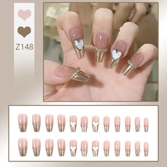 24pcs Reusable Press-On Fake Nails with Designs - Aurora Diamond Tips - Pure Hair Gaze