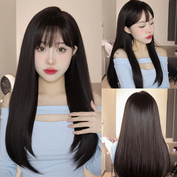 Long Straight Synthetic Wig with Bangs