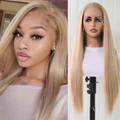 Straight Synthetic Lace Frontal Ash Blonde Wig - Pure Hair Gaze