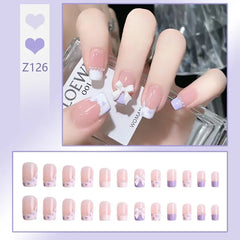 24pcs Reusable Press-On Fake Nails with Designs - Aurora Diamond Tips - Pure Hair Gaze