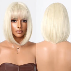 Platinum Blonde Short Bob Wig with Bangs - Pure Hair Gaze