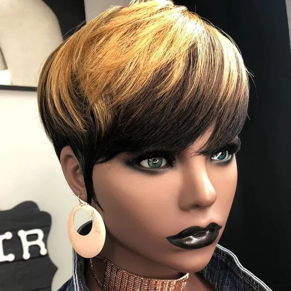 Ombre Color Pixie Cut Wig Machine Made Human Hair Wigs