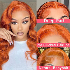 Vibrant Ginger Body Wave Wig - 13X6 HD Lace Front Human Hair - Pure Hair Gaze