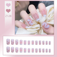 24pcs Reusable Press-On Fake Nails with Designs - Aurora Diamond Tips - Pure Hair Gaze