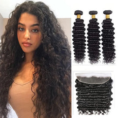 Deep Curly Wave Bundles With Closure - Pure Hair Gaze